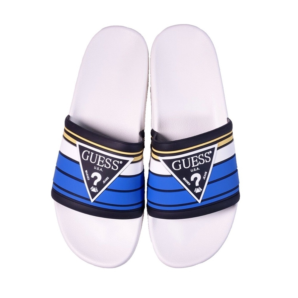 SLD NEW Guess Illy Slide Sandals White/Blue/Yellow